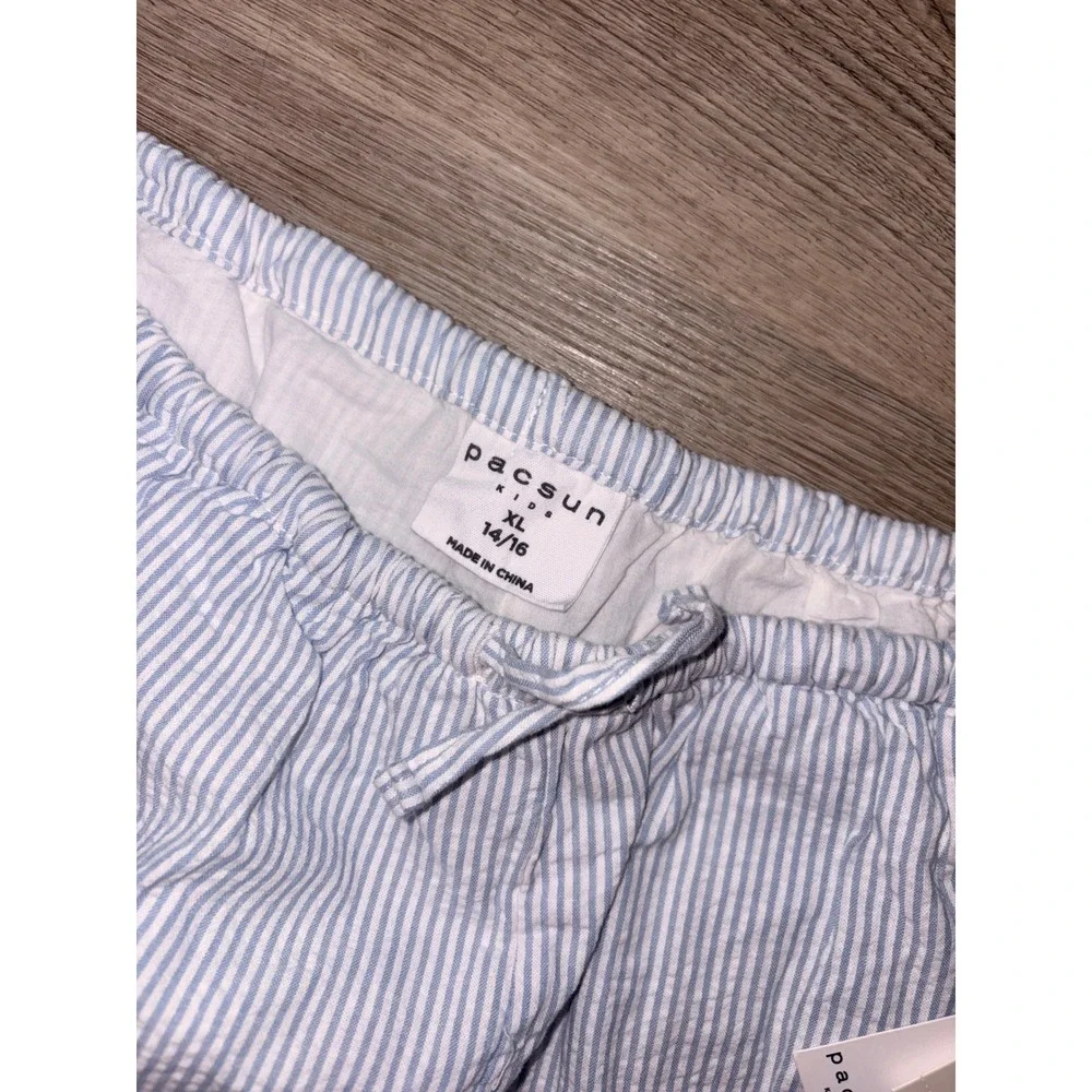 PacSun Kids Blue White Seersucker Striped Wide Leg Pants XL 14/16 NWT